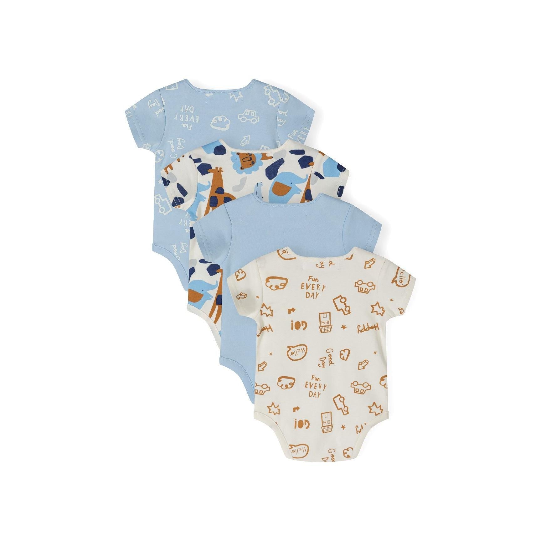 Single light blue bodysuit with navy blue lion face graphic centered on chest, shown flat against white background