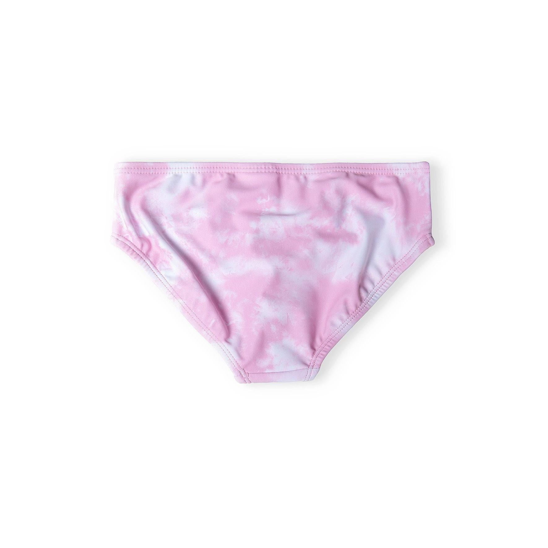 Pink tie dye bikini bottom briefs shown individually displaying the matching pattern and comfortable cut on white background