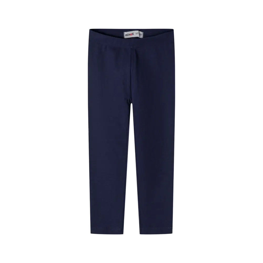 Single navy jersey leggings showing elasticated waistband and Minoti label against black background
