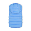 Girls light blue quilted gilet with detachable hood, full zip, and soft padding.