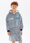 Bluza chłopięca z kapturem oversize z polaru miękka szara Lazy Vibes 2–14 lat – Minoti