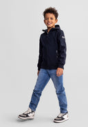 Chłopięca kurtka softshell odporna na wiatr z regulowanym kapturem, zamkiem na całej długości, kieszeniami na zamek, dopasowanym prostym krojem, oddychająca, czarna, 3–15 lat