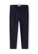 Slim fit navy blue formal trousers for boys with an adjustable waistband and classic design for kids fashion.