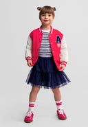 Dziewczęca lekka kurtka bomberka w stylu varsity różowa 12m-7 lat