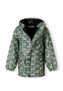 Boys rain jacket with hood khaki 1-6y featuring a fun zebra print, waterproof fabric, and a comfortable fit.