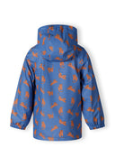 Boys rain jacket printed cobalt blue 1-6y featuring a vibrant cobalt blue color with an all-over animal print pattern. 