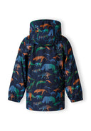 Boys rain jacket printed navy 1-6y features an animal pattern with a lightweight fabric and hoodie for comfort and style.
