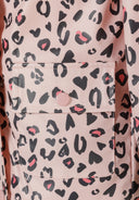 Girls rain jacket with hood light pink 1-6y featuring a playful all-over print of black and pink leopards. Stylish and fun.