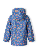 Girls rain jacket printed cobalt blue 1-6y featuring a colorful rainbow print on water-resistant fabric. Perfect for spring and summer.