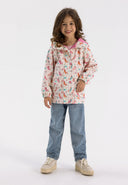 Cream girls rain jacket with vibrant all-over print, lightweight, water-resistant fabric for ages 1-6y.