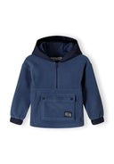 Boys half zip hoodie in blue, featuring a front flap pocket and ribbed cuffs.