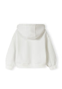 Back view of a girls' white hooded tracksuit top with a relaxed fit and ribbed cuffs.