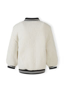 Back view of a girls borg baseball jacket in cream with ribbed cuffs and hem.