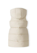 Girls padded gilet in cream, back view with hood and quilted design.