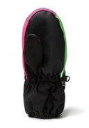 Girls ski mitts in multicoloured design with zip closure, side view.