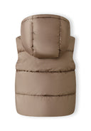 Boys gilet in beige, back view, featuring a fixed hood and quilted design.