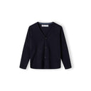 Boys navy fine knit v-neck cardigan with button-down front, perfect for layering.