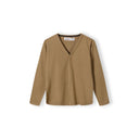 Boys beige fine knit v-neck cardigan with brown buttons, made from a soft viscose blend.
