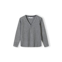 Boys grey fine knit v-neck button-down cardigan, ideal for layering.