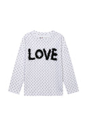 Girls long sleeved top with applique slogan multicoloured 1-8y featuring a polka dot pattern and textured "LOVE" design. 