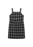 Girls checked zip dress black 3-14y featuring a black and white checked pattern, square neckline, and comfortable shoulder straps.