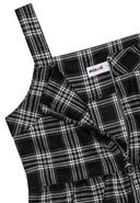 Girls checked zip dress black 3-14y featuring a square neckline, chunky straps, and silver half-zip for easy wear.