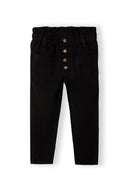 Girls denim paperbag jean with front pockets black 1-8y featuring a paperbag waist, button fastening, and functional pockets.