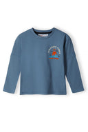 Boys long sleeve t-shirt double layer with print navy 1-8y featuring soft crew neck and playful Jurassic Vibes graphic.  