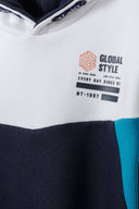 Boys hoodie with contrast panelling navy 3-14y featuring a graphic print and soft cotton blend for ultimate comfort.