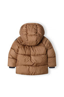 Boys padded jacket with hood brown 3m-3y, soft padded insulation, smooth brown finish, designed for comfort and warmth.