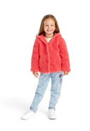 Girls borg fleece hooded jacket coral 1-8y featuring soft borg texture and relaxed fit, perfect for layering in cold weather.