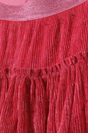 Sparkly pleated pink girls skirt with glitter waistband and lightweight fabric, designed for ages 3-14y.