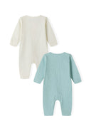 Babies long sleeve romper ribbed cream 0-18m in cream and blue, crafted from soft ribbed fabric for comfort and warmth.