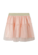Girls pleated net party skirt sparkling orange 2-14y features a lightweight mesh with frilly layers and a glittery waistband.  