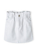 Girls denim skirt with ruched waistband white 2-14y features an elasticated waistband and pockets. Perfect for casual spring and summer wear.