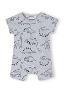 Boys 2 pack short sleeve rompers colourful patterns mint 0-24m. Grey romper with dinosaur prints, relaxed fit, ideal for boys.
