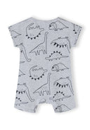 Boys 2 pack short sleeve rompers colourful patterns mint 0-24m in grey with dinosaur prints. Perfect for playful adventures outdoors.
