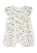 Girls rompers frill sleeves purple 0-24m with frilled sleeves and elasticated legs in a patterned design. Ideal for toddlers.