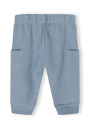 Boys long sleeve sweatshirt jogger set blue 3-24m jogger trousers with elasticated waistband and side pockets. Soft blue fabric.
