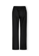 Women's black packaway waterproof overpants, back view with elasticated waistband.