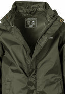 Kids packaway waterproof jacket hood khaki 3-14y features lightweight khaki fabric with a hood and practical front closure. 