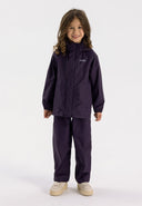 Boys and girls packaway waterproof overpants purple 5-14y in solid purple, made from waterproof fabric, comfortable fitting.