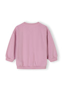 Back view of a lilac girls fleece crew sweatshirt with ribbed cuffs.