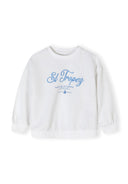 White girls crew neck sweatshirt with decorative print, ribbed cuffs and hem.