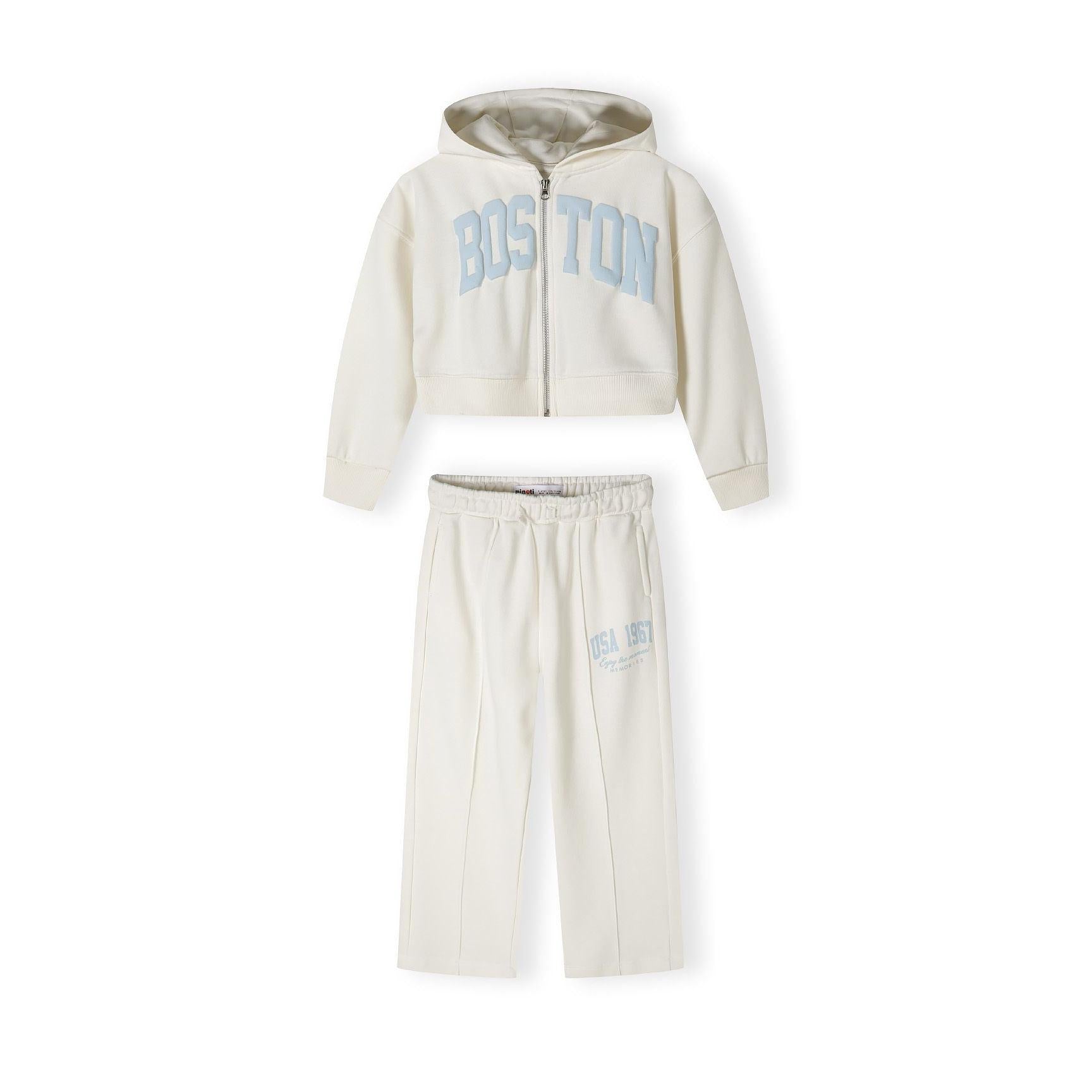 Back view of cream cropped hoodie showing hood detail and relaxed fit on white background