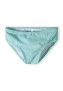 Girls mint bikini bottom, front view, textured design.