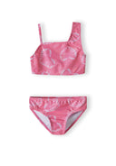 Girls two-piece bikini in pink with a top featuring adjustable straps and matching bottoms.