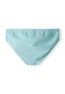 Detail of girls' bikini bottom in light blue, featuring a simple cut and elastic waistband.