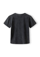 Boys grey short sleeve t-shirt, back view, features a round neckline.
