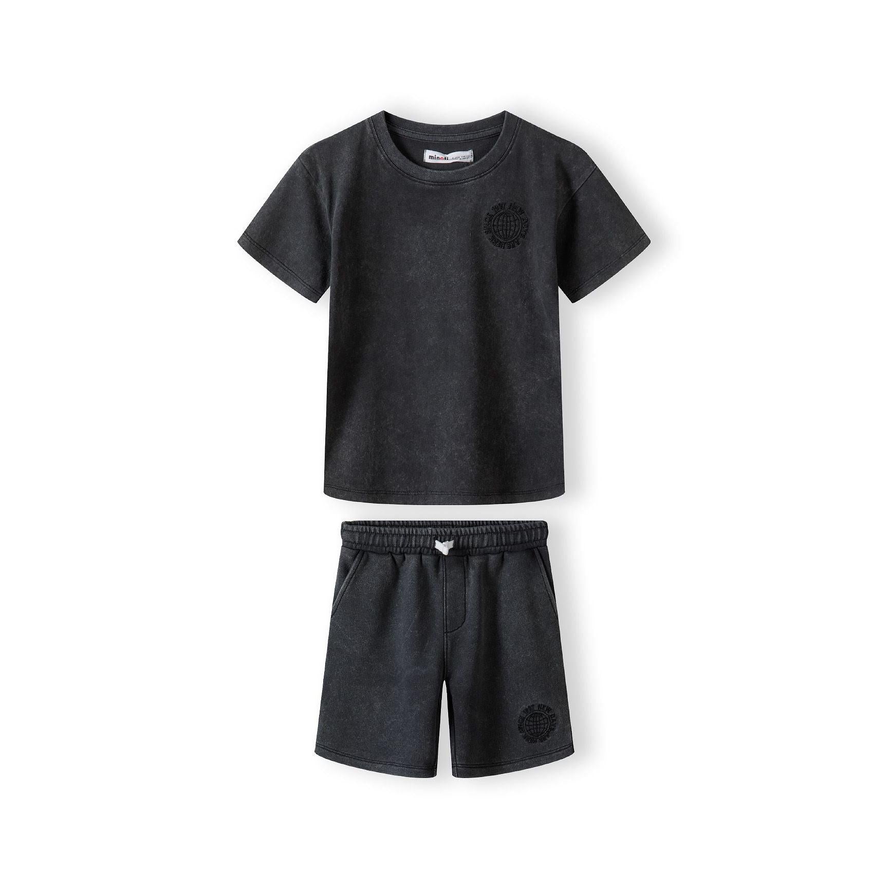 Back view of washed grey fleece t-shirt showing plain design and comfortable short sleeves against white background